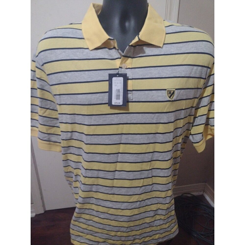 New Cremieux Classics Men's Polo Shirt XL Yellow Gray Striped Club 38 NWT $79.50